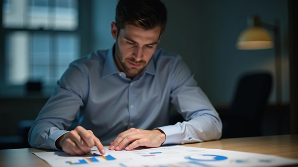 Data analyst reviewing peer analysis documents and metrics