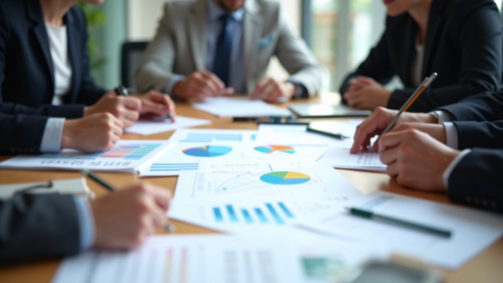 Team reviewing spreadsheet with competitive pricing data and performance metrics highlighted