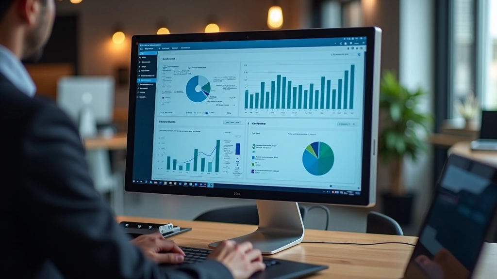 Analytics dashboard with performance metrics displayed on computer monitor in modern office