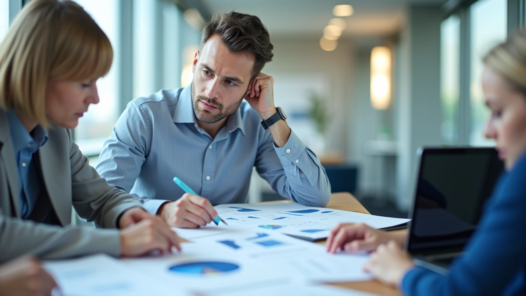 Professional analyzing benchmarking data and competitive metrics with detailed focus and concentration