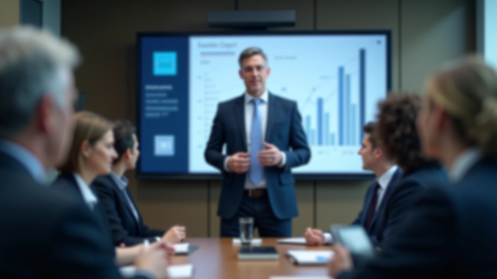 Executive reviewing dashboard with real-time benchmarking metrics on screen