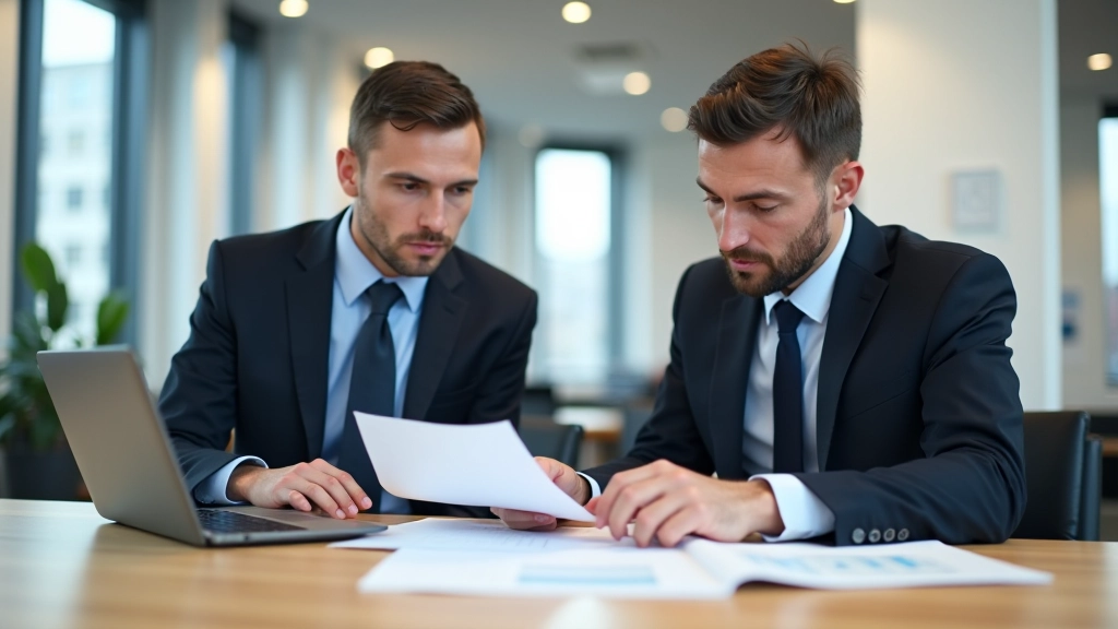 Business leaders reviewing competitive positioning strategy documents and market research findings
