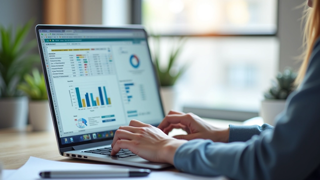 Person working on laptop showing spreadsheet with competitor data and trend analysis